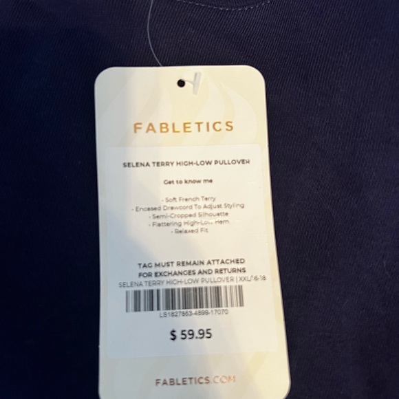 Fabletics Selena Terry High-Low Pullover NWT Navy Blue Workout Athleisure - Picture 3 of 5
